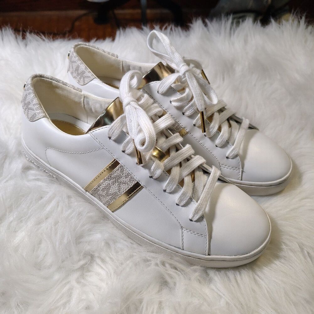 Michael Kors White and Gold Leather Tennis Sneakers Size 8